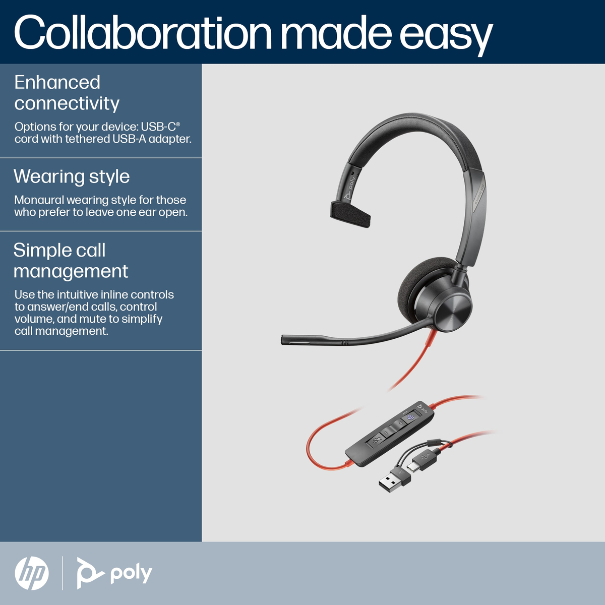 Poly BW 3310 Mono -M USB-C HS +USB-C/A