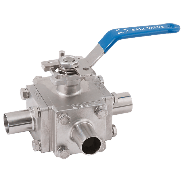 Haitima 1" OD Butt Weld SS 3 Way L Port Direct Mount Ball Valve