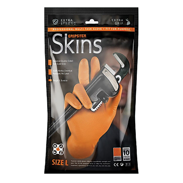 Gripster Skins Fishscale Grip Glove L Orange (10 Pack)