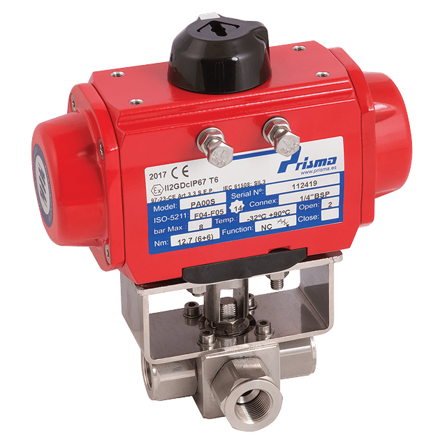 FT Pro 1/4" BSP 6K 3WL RB SS Ball Valve PRISMA DA Actuator