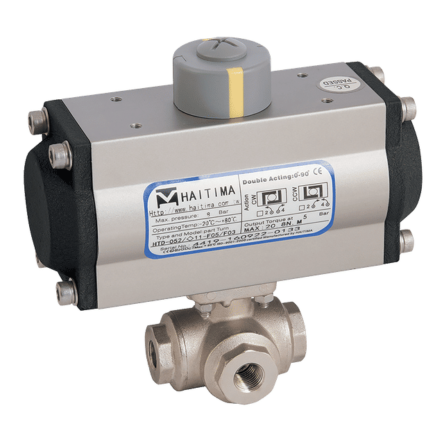 Haitima 1/2" BSP Brass 3WL Ball Valve F/W Single Acting Actuator