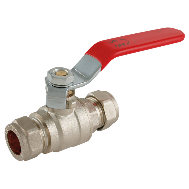 FT Pro 28MM OD Brass Ball Valve Red Handle WRAS