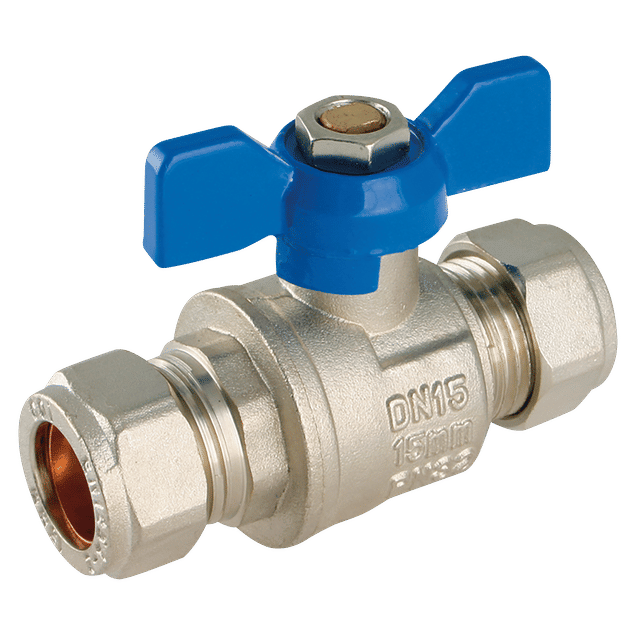 FT Pro 15MM OD Brass Ball Valve Blue Handle WRAS