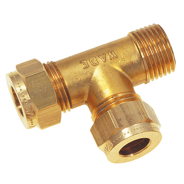Wade 1/8" BSPT Male X 3/16" OD Tee, Male Stud Run