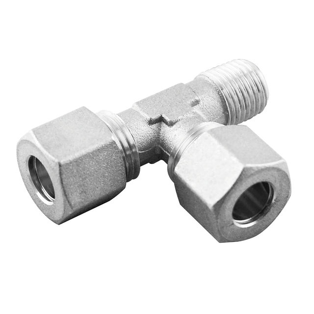 Aignep 1/4" BSPT Male X 6MM OD Tee, Male Stud Run