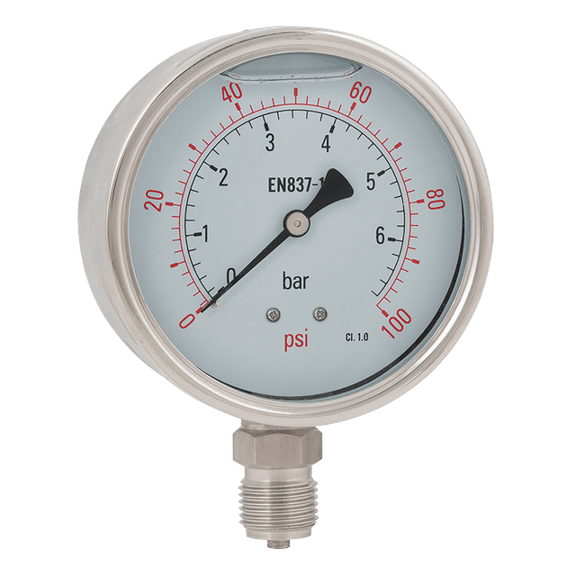 FT Pro 1/2"BSPP 100MM Bottom Connection Glycerine Gauge 0-600PSI