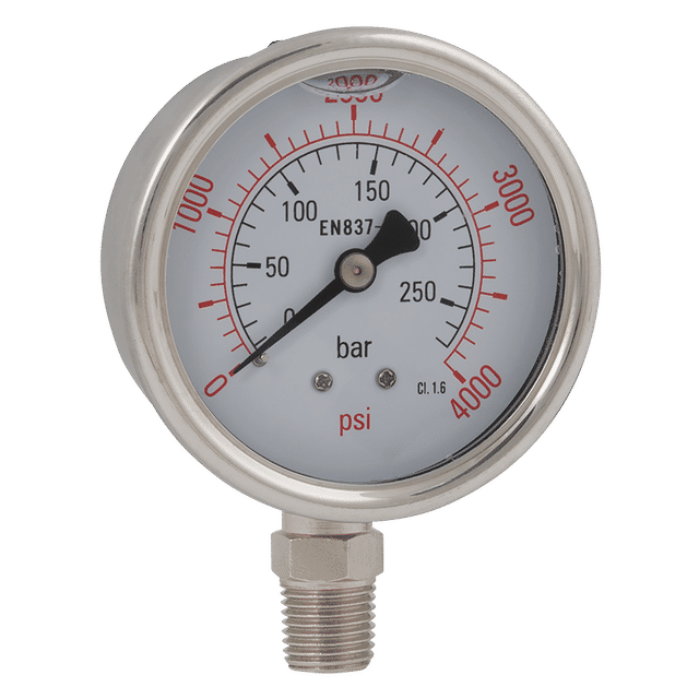 FT Pro 1/4" BSPT 0-1BR 63MM Bottom Connection Glycerine Gauge 0-15 PSI