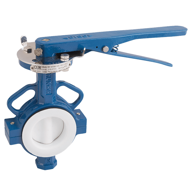 FT Pro 4" Wafer Butterfly Valve PTFE Lined Lever Operated
