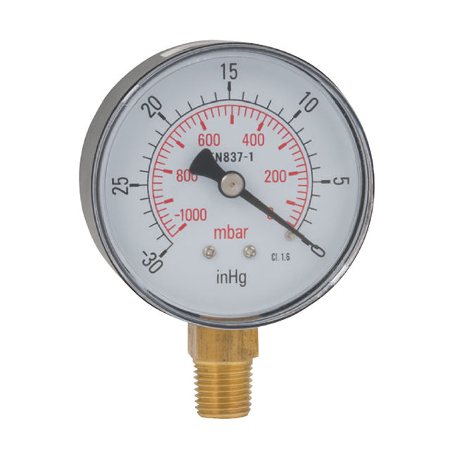 FT Pro 1/4"BSPT 63MM Vacuum Bottom Connection Gauge