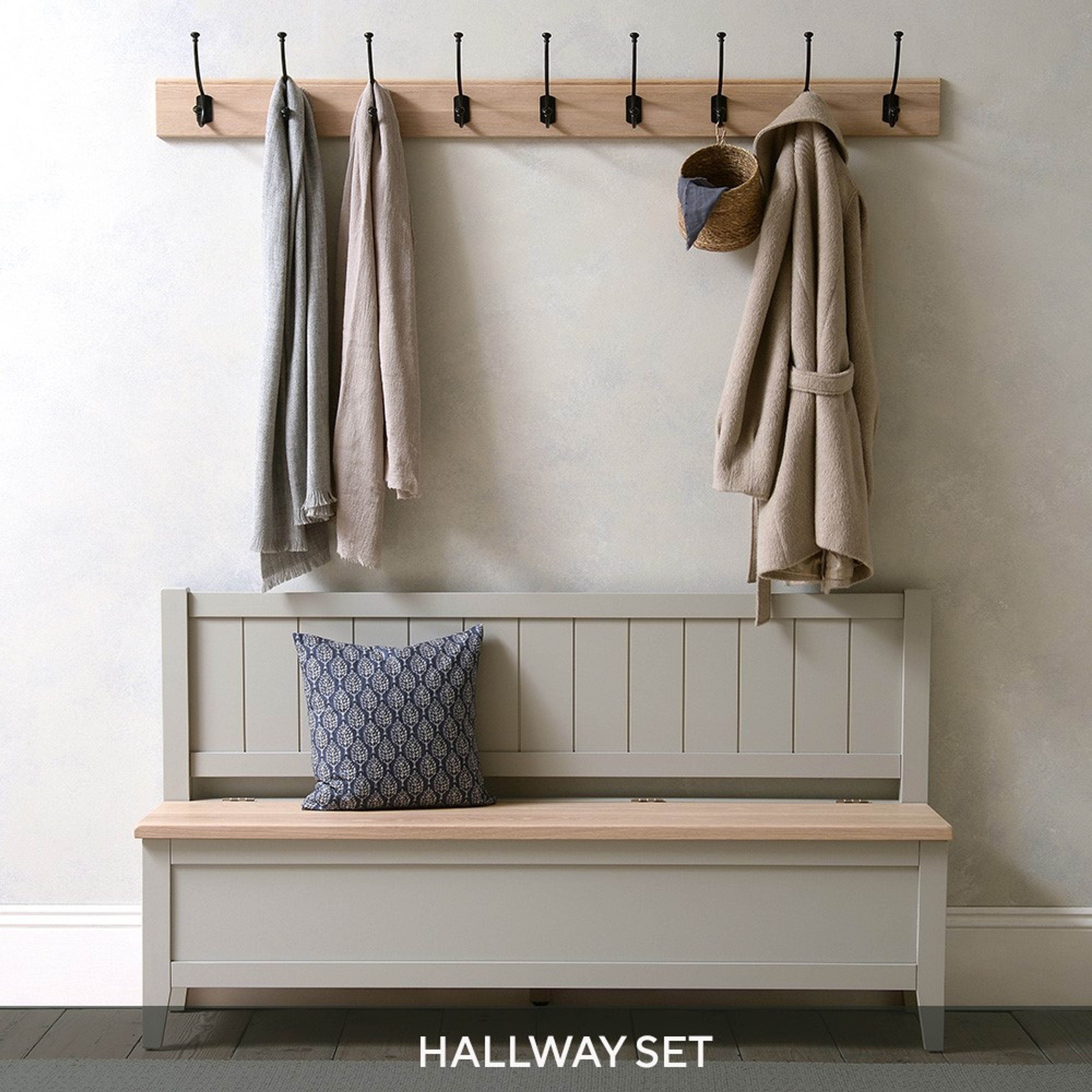 Chester Dove Grey Monks Bench with Hook Rack