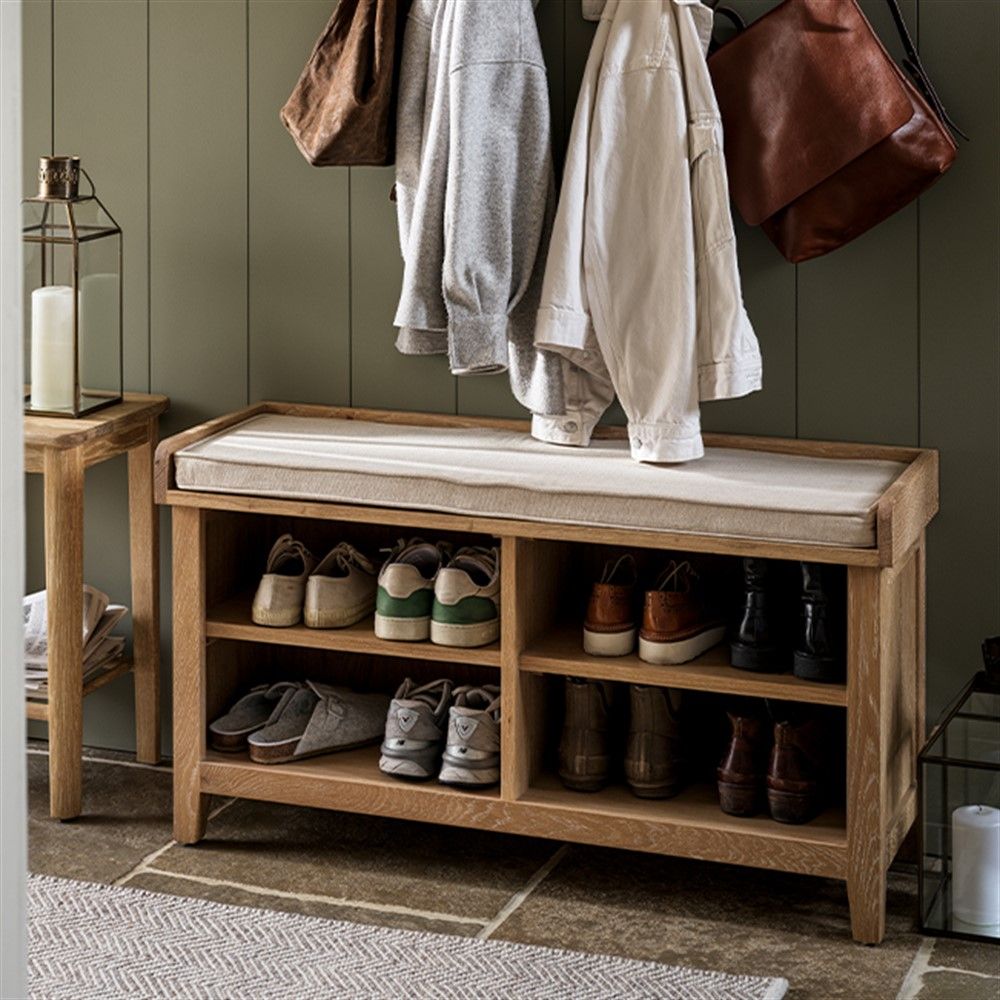Inglesham Whitewash Oak Shoe Storage Bench The Cotswold