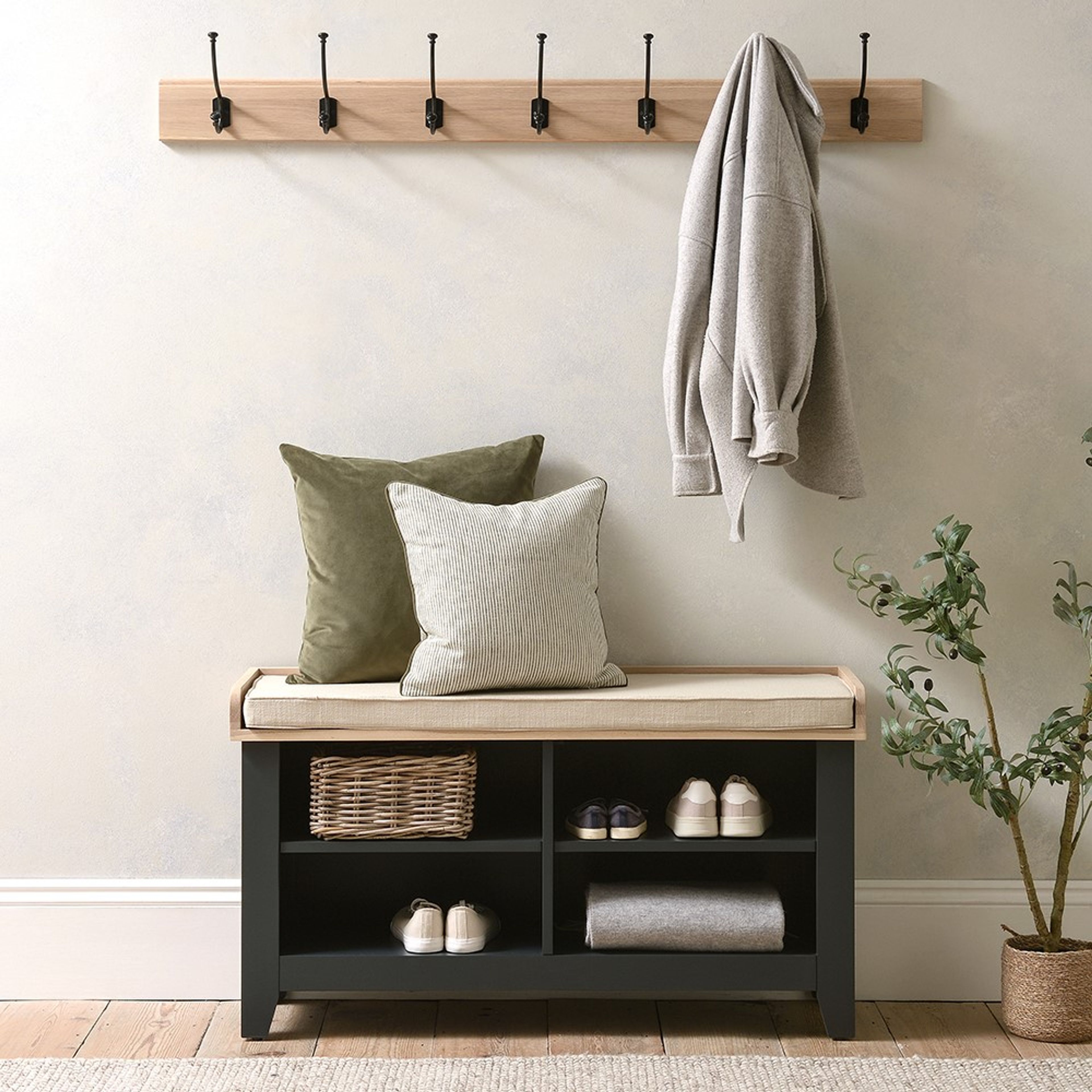 Chester Charcoal Open Shoe Storage Bench with Hook Rack The