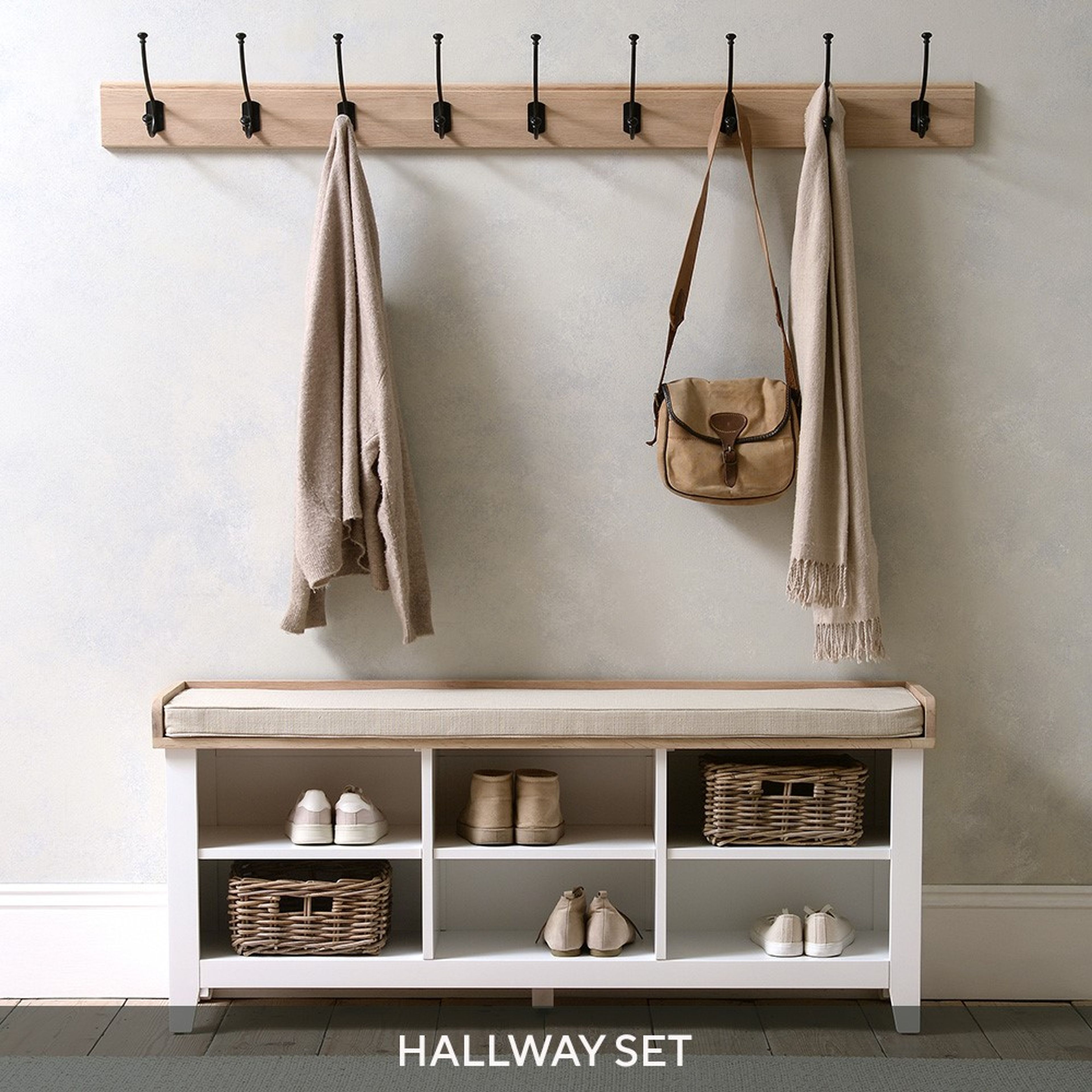 Chester Pure White Large Open Shoe Storage Bench with Hook