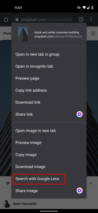 How to search for images using Google Chrome and "Search with Google Lens" button