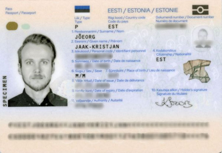 Example of an anonymized passport by blurring