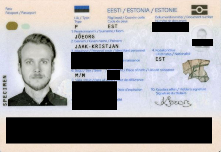 Example of an anonymized passport#2