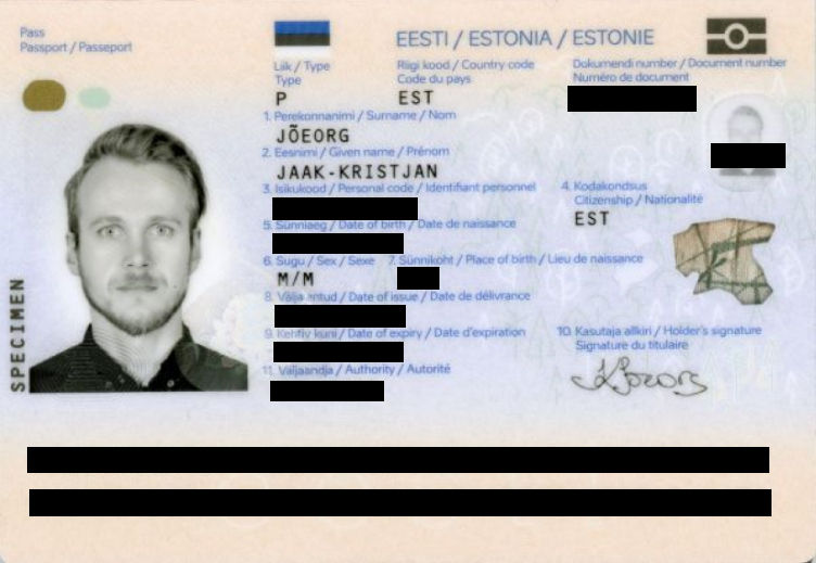 Example of an anonymized passport