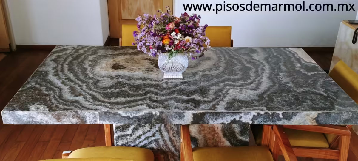 Comedor de ónix negro fabricado en lámina