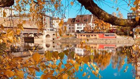 Blick auf Aare Chalet im Winter