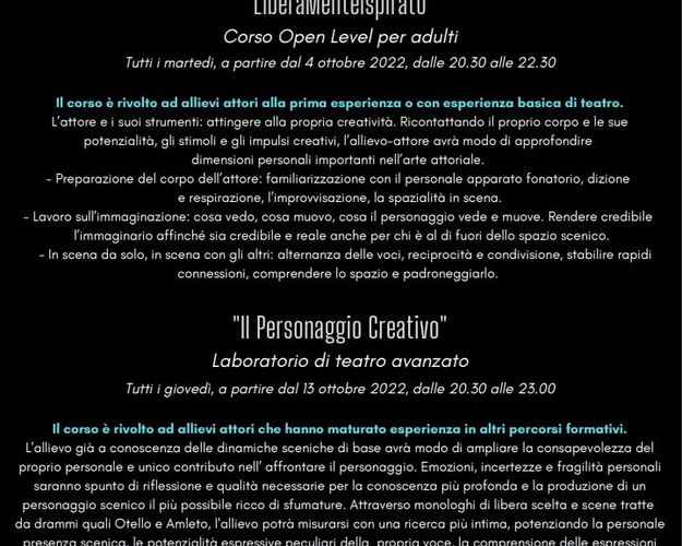 Laboratorio di Teatro Avanzato - Corso di perfezionamento nell'arte della recitazione “Il personaggio Creativo” - LEZIONE DI PROVA GRATUITA