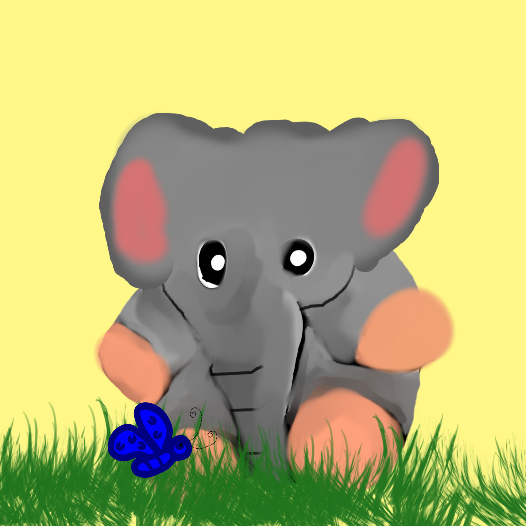 Baby Elephant And Blue Butterfly