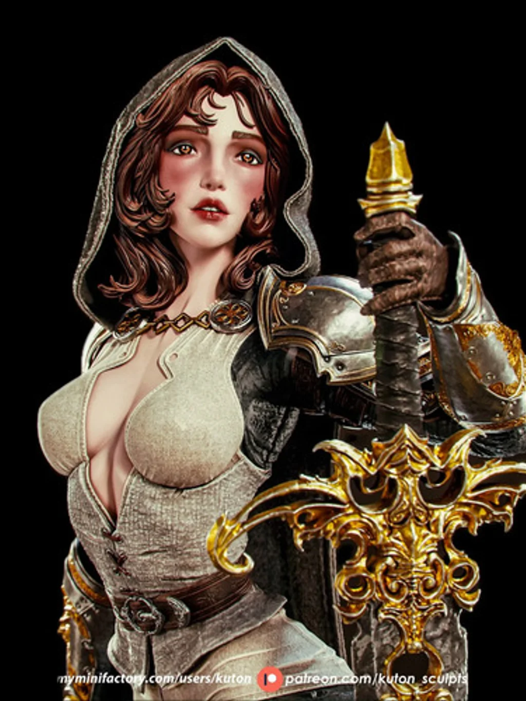 Figura elyssia d&d guerreira em resina 3D - Fidel Figures