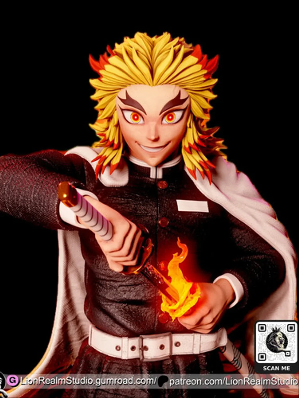 Figura kyojuro rengoku demon slayer em resina 3D - Fidel Figures