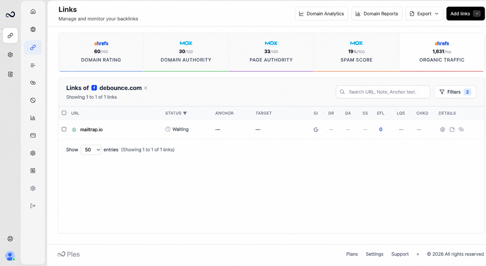 Links table with a backlink still in Waiting status