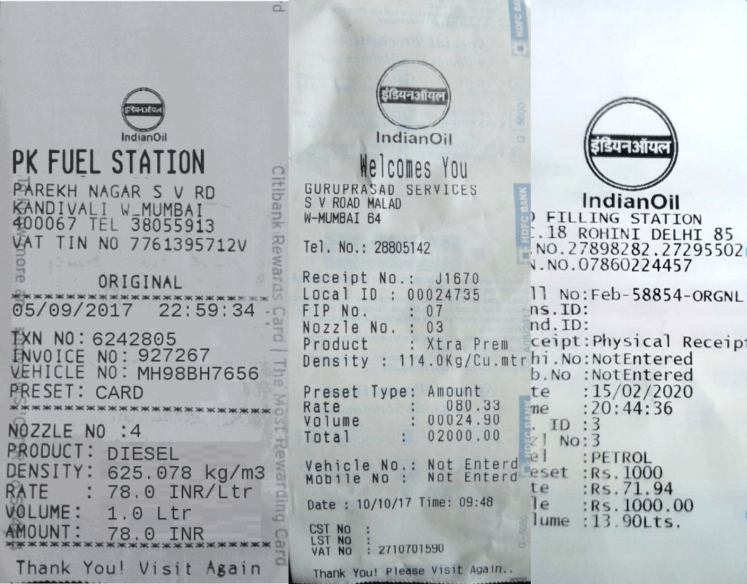 Petrol Bills Sample
