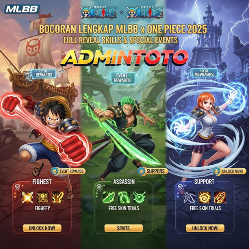 Event kolaborasi Mobile Legends Bang Bang (MLBB) x One Piece dengan gambar karakter Luffy dan Zoro