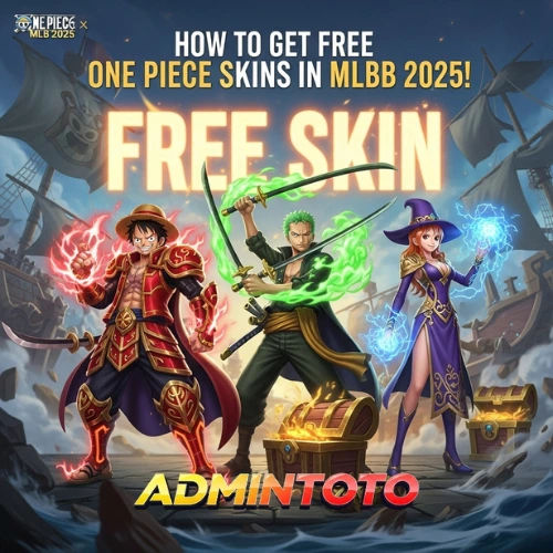Ilustrasi karakter One Piece Luffy, Zoro, dan Nami dengan logo Mobile Legends, melambangkan potensi kolaborasi skin MLBB x One Piece 2025.