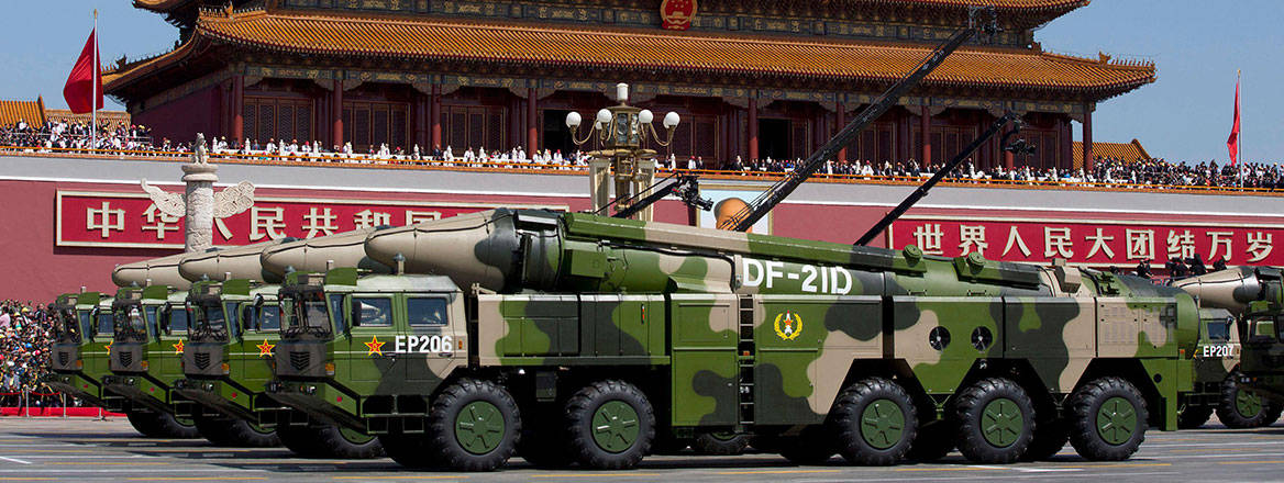 Chinese DF-21D anti-ship ballistic missiles on display. The threat from ballistic missiles is arguably the most complex challenge currently facing warship defences. Courtesy of Xinhua / Alamy