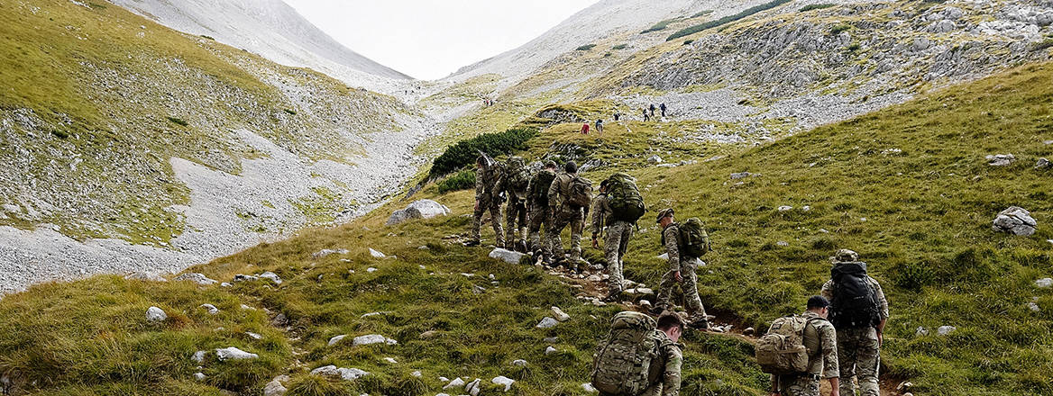 Royal Marines on a mountain march