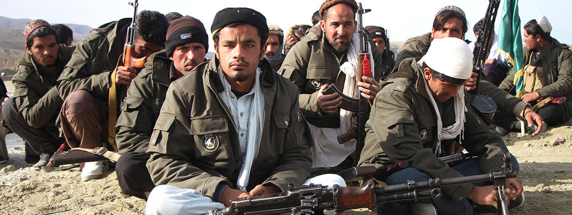 Members of a pro-government tribal militia pictured in the Pachir Wa Agam district of Nangarhar province, eastern Afghanistan, in December 2017