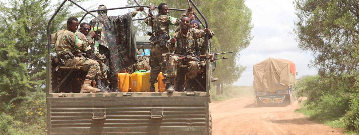 Venturing into danger: Ethiopian soldiers belonging to the African Union Mission in Somalia pictured in 2014