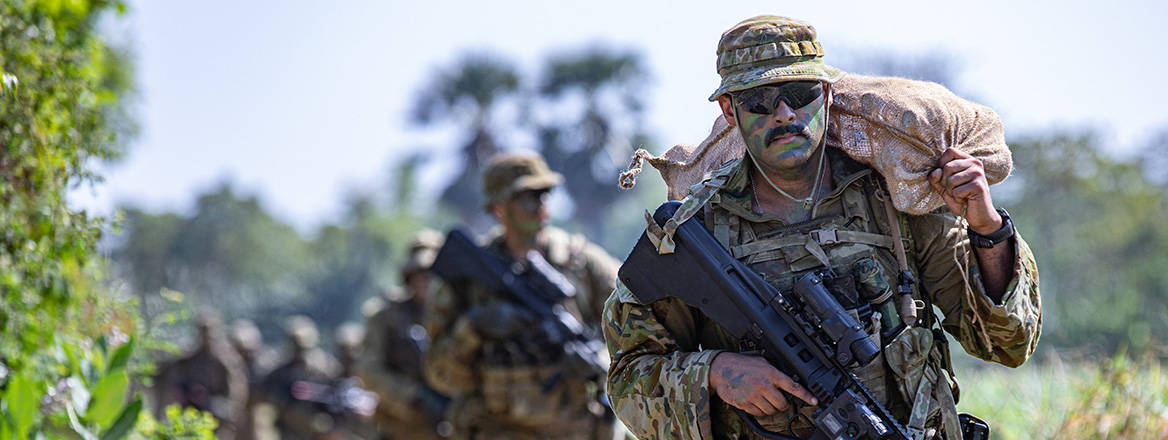 Gearing up: a group of Australian Defence Force soldiers pictured during Exercise Super Garuda Shield 2023 in Indonesia