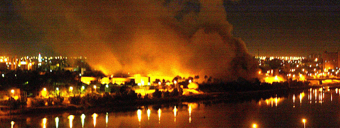 Massive bombardment: fires rage in Baghdad after the city was hit by a series of coalition airstrikes in March 2003