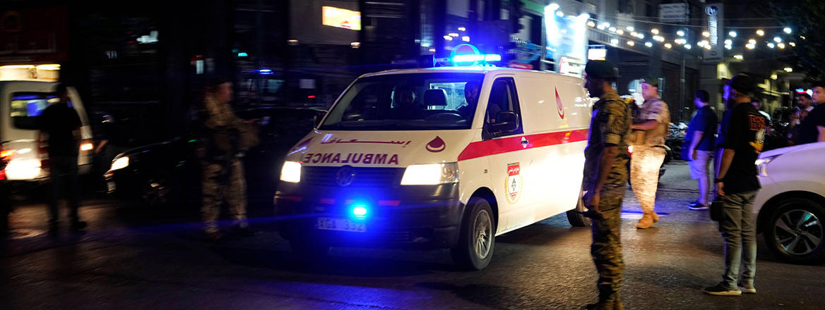 Sirens wail: an ambulance carrying wounded people whose handheld pagers exploded arrives at a hospital in Beirut on 17 September 2024