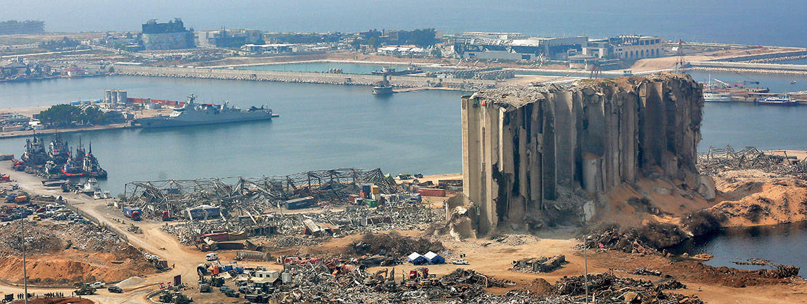 A view of the damaged Port of Beirut after the massive explosion of 4 August 2020