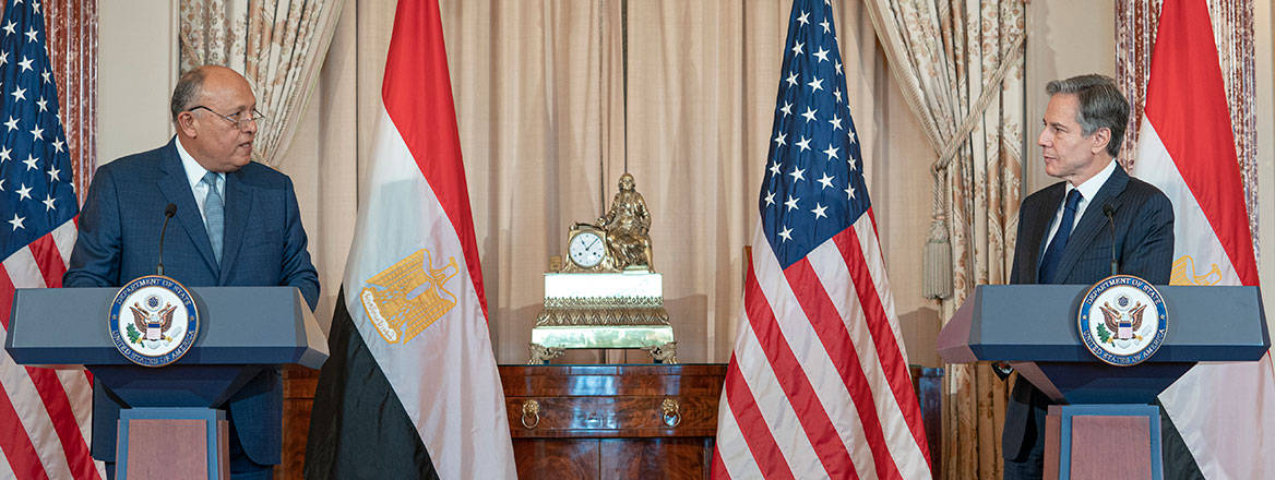 Egyptian Foreign Minister Sameh Shoukry with US Secretary of State Antony Blinken in November 2021