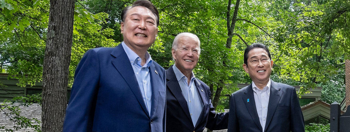 Edging closer: US President Joe Biden hosts the leaders of Japan and South Korea at Camp David on 18 August 2023