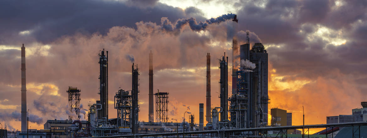 A chemical factory at sunrise