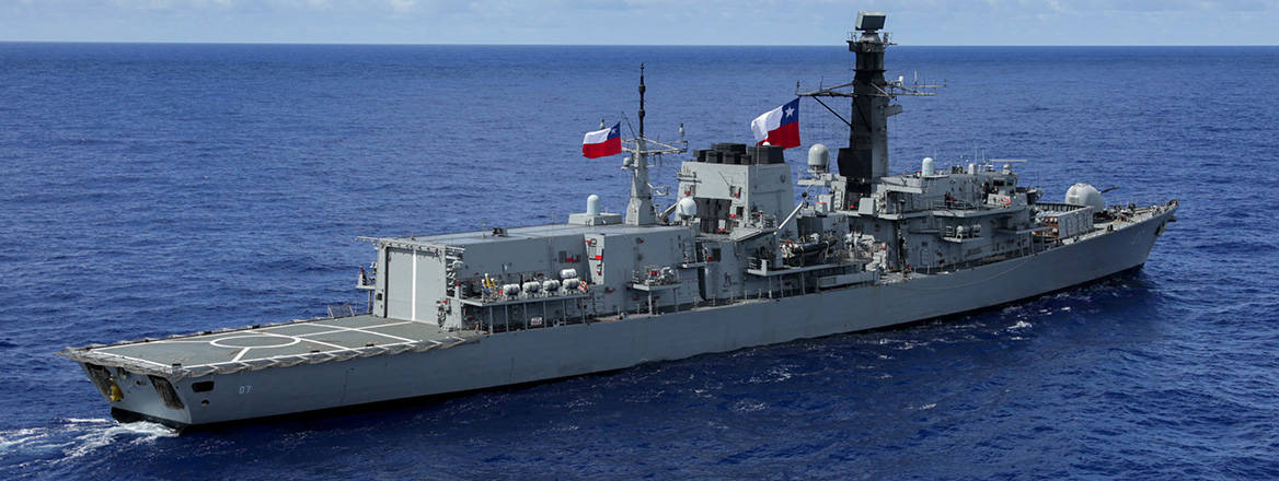 Protecting the sealanes: Chilean Navy Condell-class frigate CNS Almirante Lynch pictured during an exercise in the Pacific in 2022