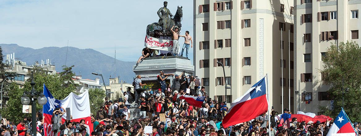 Protesters in Santiago, Chile in October 2019