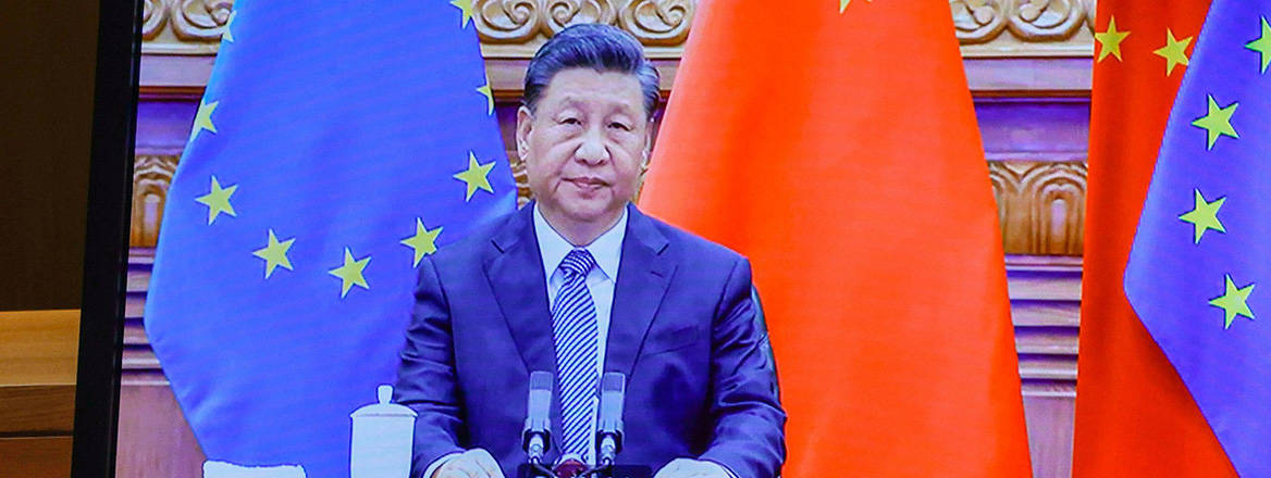 Damage control: Chinese President Xi Jinping speaks via video link during the EU–China Summit on 1 April 2022. Image: Reuters / Alamy