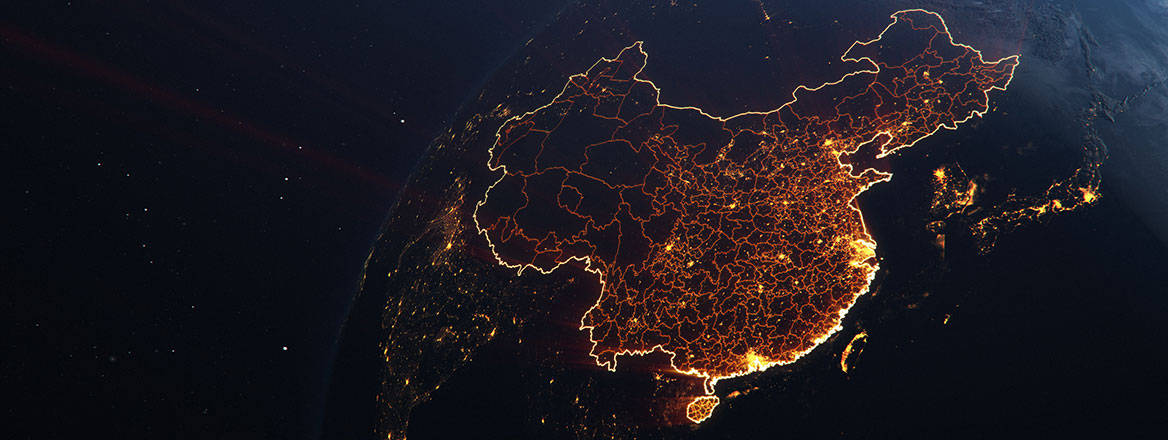 China highlighted on an image taken from space