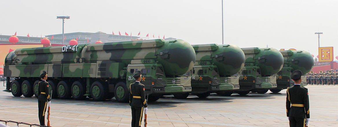 Chinese DF-41 missiles on display during a military parade in 2019