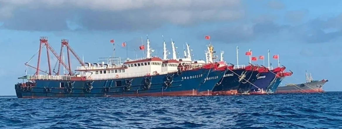 Chinese vessels moored at Whitsun Reef in the South China Sea