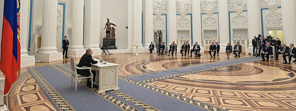 Russian President Vladimir Putin holding a meeting of his Security Council on 21 February 2022. Courtesy of kremlin.ru / CC BY 4.0