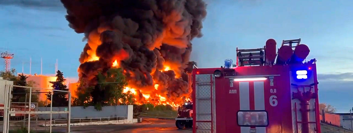 No longer safe: smoke rises from a burning fuel tank in Sevastopol, Crimea after it was hit by a Ukrainian drone in April 2023